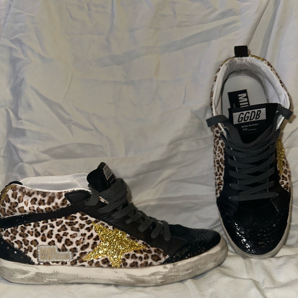 Authentic GOLDEN GOOSE Leopard/Black/Gold Midstar Size 38
